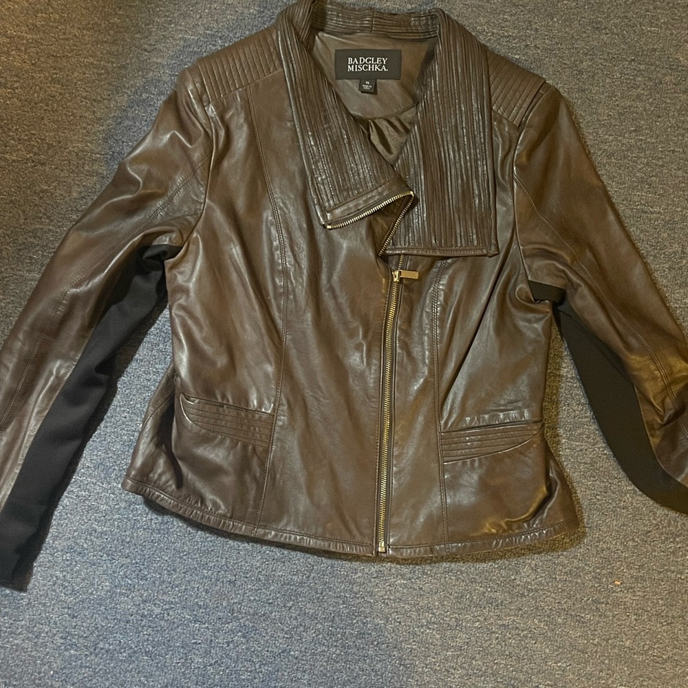 Badgley Mischka Dark Brown Moto RÉAL Leather Jacket